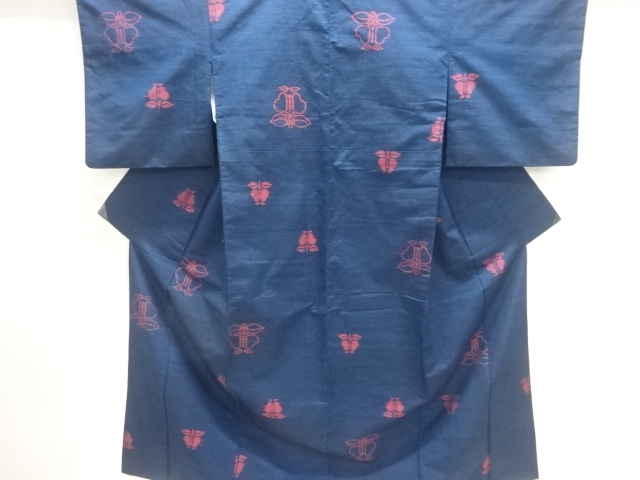 遠州椿模様織出し手織り紬着物